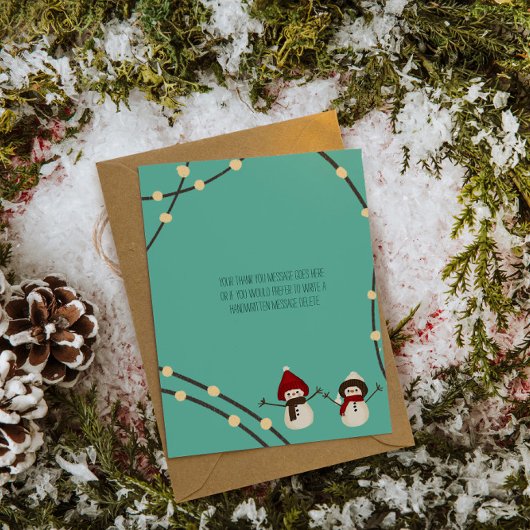 Merry Christmas Snowman Duo– Winter Lights on Teal Bedankkaart