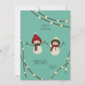 Merry Christmas Snowman Duo– Winter Lights on Teal Kaart (Voorkant)