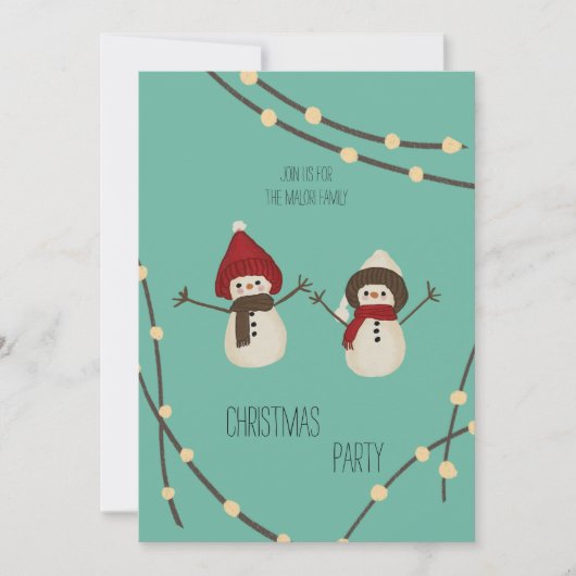 Merry Christmas Snowman Duo– Winter Lights on Teal Kaart (Voorkant)