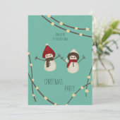 Merry Christmas Snowman Duo– Winter Lights on Teal Kaart (Staand voorkant)