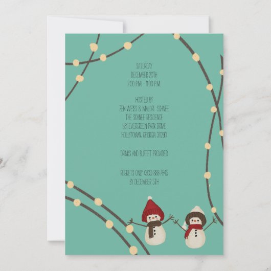 Merry Christmas Snowman Duo– Winter Lights on Teal Kaart (Achterkant)
