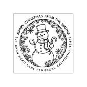 MERRY CHRISTMAS Snowman Familienaam Retour Adres Rubberstempel (Afrduk)