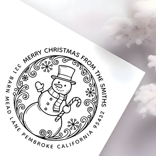 MERRY CHRISTMAS Snowman Familienaam Retour Adres Rubberstempel