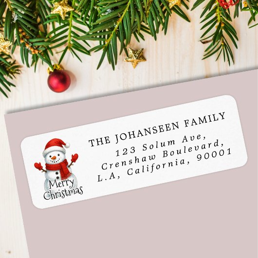 Merry Christmas Snowman Festive Return Address Etiket