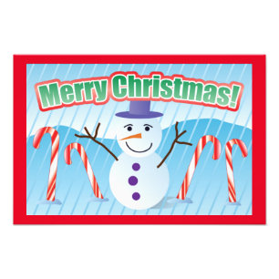 MERRY CHRISTMAS SNOWMAN FOTO AFDRUK