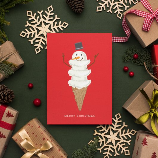 MERRY CHRISTMAS Snowman Ice Cream Cone Briefkaart