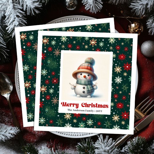 Merry Christmas Snowman Napkins Personalized Custo Servet