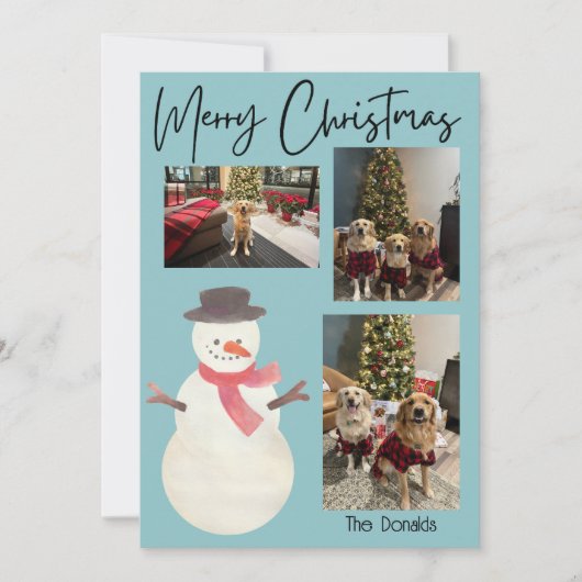 Merry Christmas Snowman Photo Card Feestdagenkaart (Voorkant)