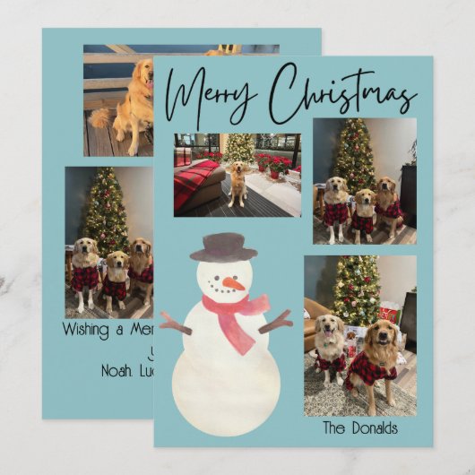 Merry Christmas Snowman Photo Card Feestdagenkaart (Voorkant / Achterkant)