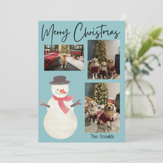 Merry Christmas Snowman Photo Card Feestdagenkaart (Staand voorkant)