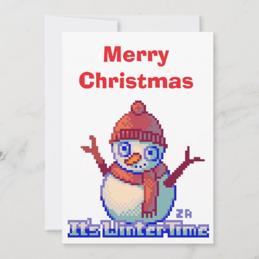 Merry Christmas Snowman Pixel Art Kaart (Voorkant)