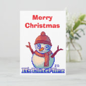 Merry Christmas Snowman Pixel Art Kaart (Staand voorkant)