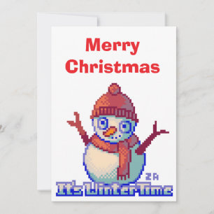 Merry Christmas Snowman Pixel Art Kaart