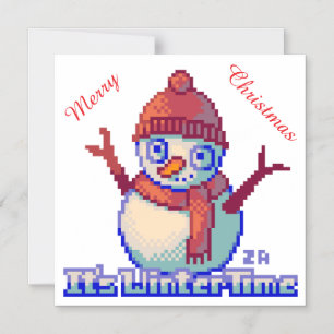 Merry Christmas Snowman pixelart, Pixel Art  Magnetische Uitnodiging