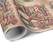 Merry Christmas Snowman Red Scarf Cute Font Cadeaupapier (Rol Hoek)