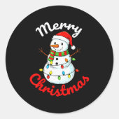 Merry Christmas Snowman Santa Hat Holiday Kids Men Ronde Sticker (Voorkant)