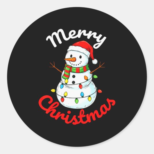 Merry Christmas Snowman Santa Hat Holiday Kids Men Ronde Sticker (Voorkant)