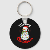Merry Christmas Snowman Santa Hat Holiday Kids Men Sleutelhanger (Voorkant)