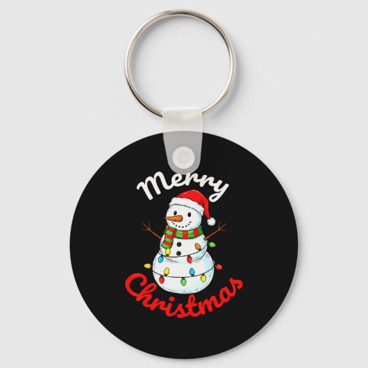 Merry Christmas Snowman Santa Hat Holiday Kids Men Sleutelhanger (Voorkant)