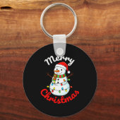 Merry Christmas Snowman Santa Hat Holiday Kids Men Sleutelhanger (Voorkant)