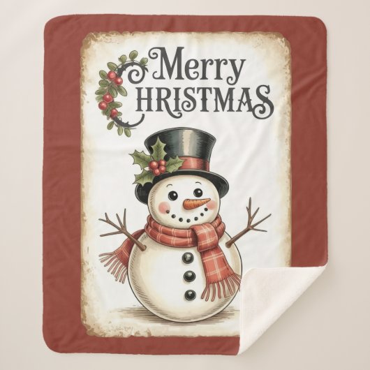 Merry Christmas Snowman Sherpa Blanket  Sherpa Deken (Voorkant)