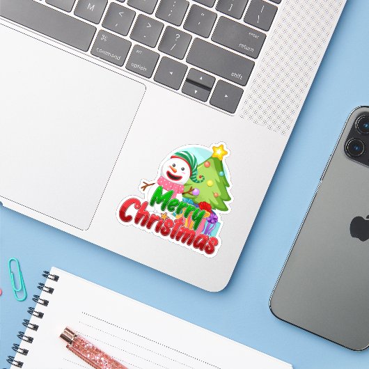 Merry christmas snowman sticker  (Laptop met iPhone)