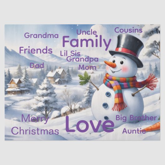 Merry Christmas Snowman Tissue Paper Tissuepapier (Voorkant)