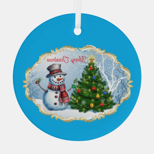 Merry Christmas Snowman Tree Cute Glas Ornament (Achterkant)