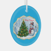 Merry Christmas Snowman Tree Cute Glas Ornament (Voorkant Rechts)