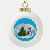 Merry Christmas Snowman Tree Cute Keramische Bal Ornament (Voorkant)