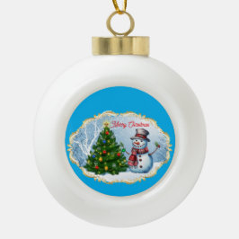 Merry Christmas Snowman Tree Cute Keramische Bal Ornament