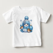 Merry Christmas Snowman With Birds Holiday Tee (Voorkant)