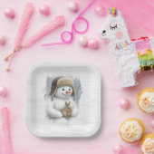 Merry Christmas Snowman With Bunny Papieren Bordje (Feest)