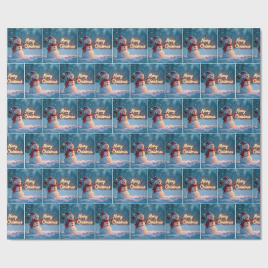 Merry Christmas Snowman with Neon Sign Cadeaupapier (Vlak)