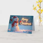 Merry Christmas Snowman with Neon Sign Kaart (Gele Bloem)