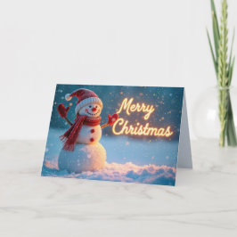 Merry Christmas Snowman with Neon Sign Kaart