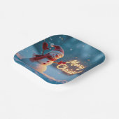 Merry Christmas Snowman with Neon Sign Papieren Bordje (Gebogen)
