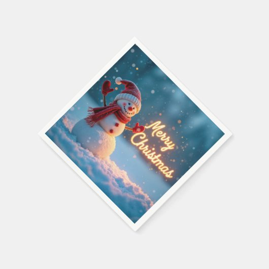 Merry Christmas Snowman with Neon Sign Servet (Hoek)