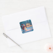 Merry Christmas Snowman with Neon Sign Vierkante Sticker (Envelop)