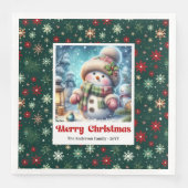 Merry Christmas snowman with snowflakes kids  Servet (Voorkant)