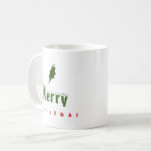"Merry Christmas" Snowy Holly Leaf Red & Green Koffiemok (Voorkant links)