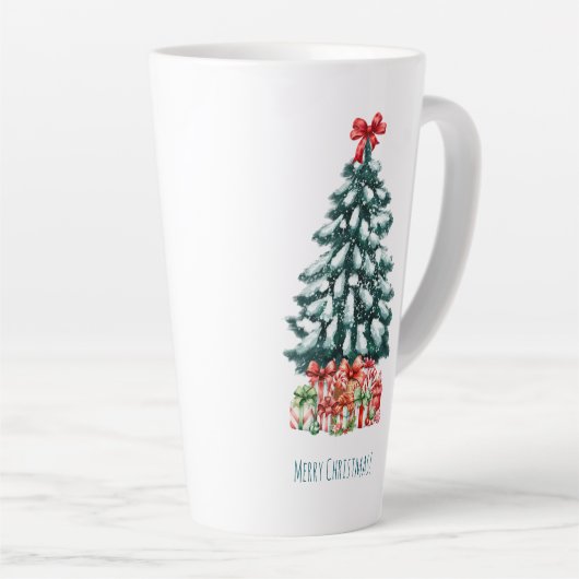 Merry Christmas Snowy Pine Tree Latte Mok (Rechterhoek)