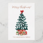 Merry Christmas Snowy Tree Rose Gold Folie Feestdagenkaart (Voorkant)