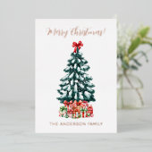 Merry Christmas Snowy Tree Rose Gold Folie Feestdagenkaart (Staand Voorkant)