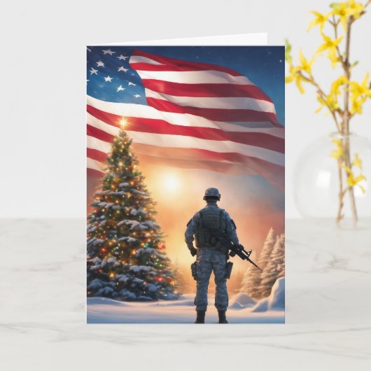 Merry Christmas Soldier - Gevouwen Wenskaart Kaart (Gele Bloem)