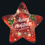 Merry Christmas, Sparkling Red and Gold Design Ster Sticker<br><div class="desc">Merry Christmas,  foliday red and sparkling gold design</div>