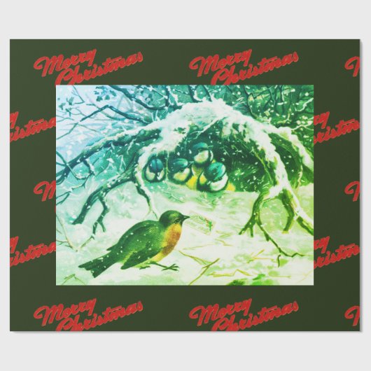 MERRY CHRISTMAS SPARROW IN SNECHRISTMAS WRAPPING CADEAUPAPIER (Vlak)