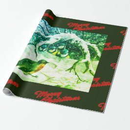 MERRY CHRISTMAS SPARROW IN SNECHRISTMAS WRAPPING CADEAUPAPIER