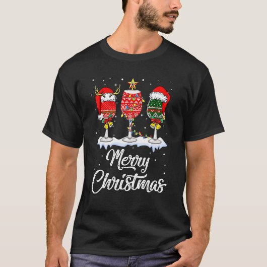 Merry Christmas Spirits Glasses Of Wine Xmas Holid T-shirt (Voorkant)