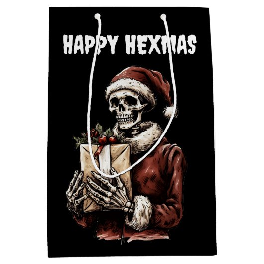 Merry Christmas Spooky Skelet Gothic Medium Cadeauzakje (Voorkant)
